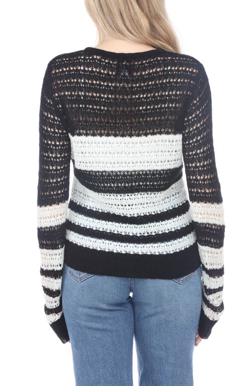RAIN AND ROSE RAIN AND ROSE STRIPE TIE KEYHOLE OPEN STITCH SWEATER 