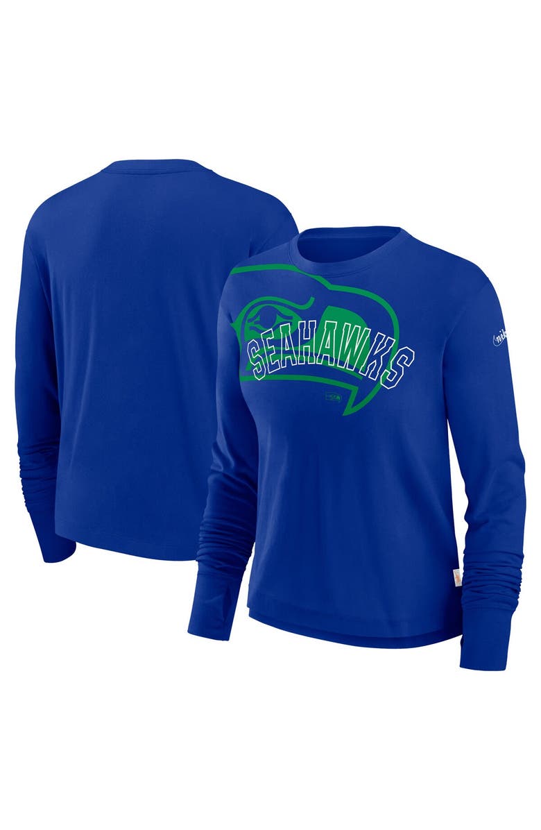 Nike Women's Nike Royal Seattle Seahawks Layered Logo Cropped Long Sleeve Fashion T-Shirt, Main, color,