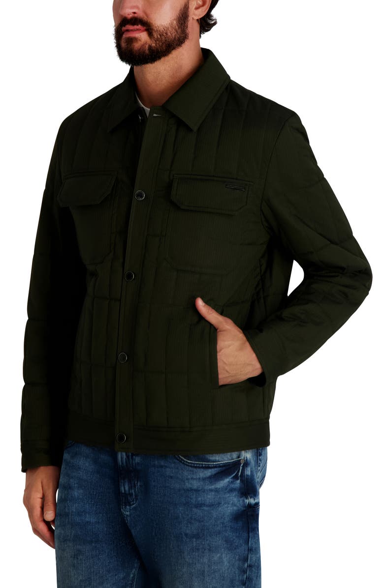 KARL LAGERFELD Quilted Herringbone Shirt Jacket, Alternate, color, Olive