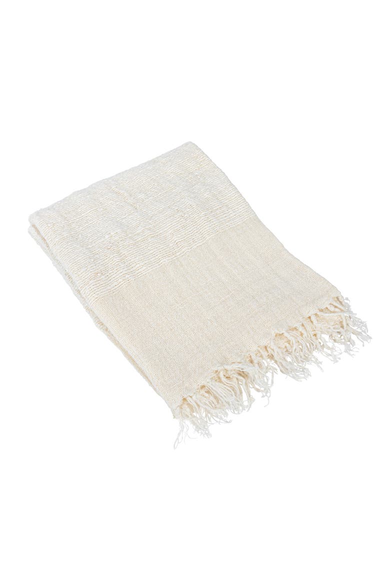 Woven Linen Throw Blanket with Stripes and Fringe, Main, color, Cream