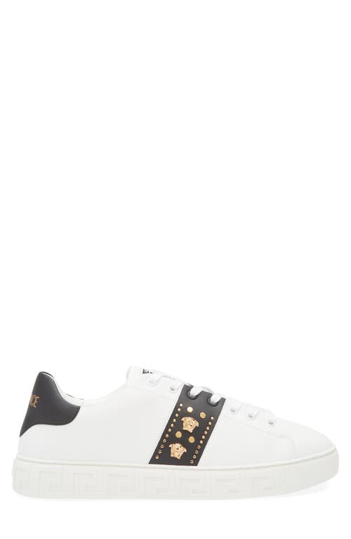 Versace Studded Greca Low-top Sneakers In White Black- Gold