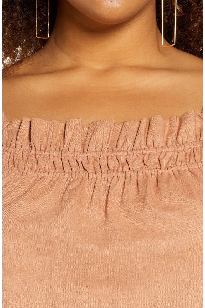 Linen Blend Babydoll Crop Blouse, Alternate, color, TAN MOCHA