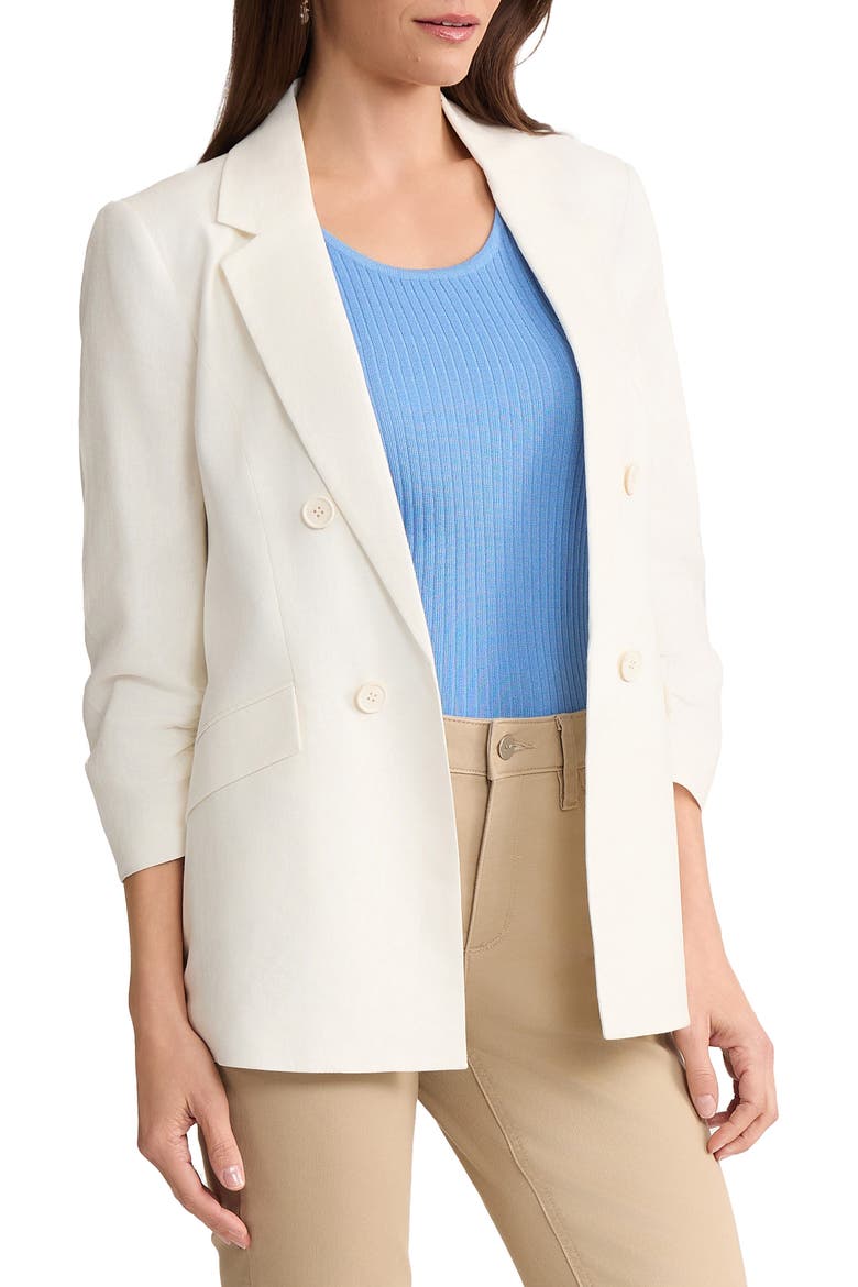 Scrunch Sleeve Faux Double Breasted Linen Jacket, Alternate, color, NATURAL WHITE