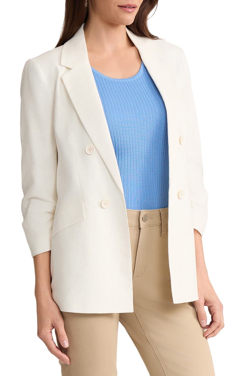 Jones New York Scrunch Sleeve Faux Double Breasted Linen Jacket, Alternate, color, Natural White