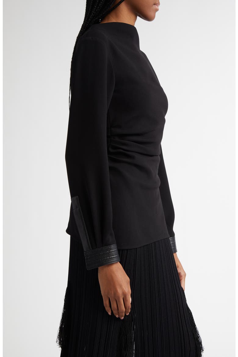 Alexis Asymmetric Ruched Double Crepe Top, Alternate, color, BLACK