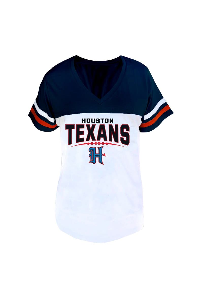 Women's Profile Navy/White Houston Texans Plus Size Split Body V-Neck T-shirt, Main, color, Navy