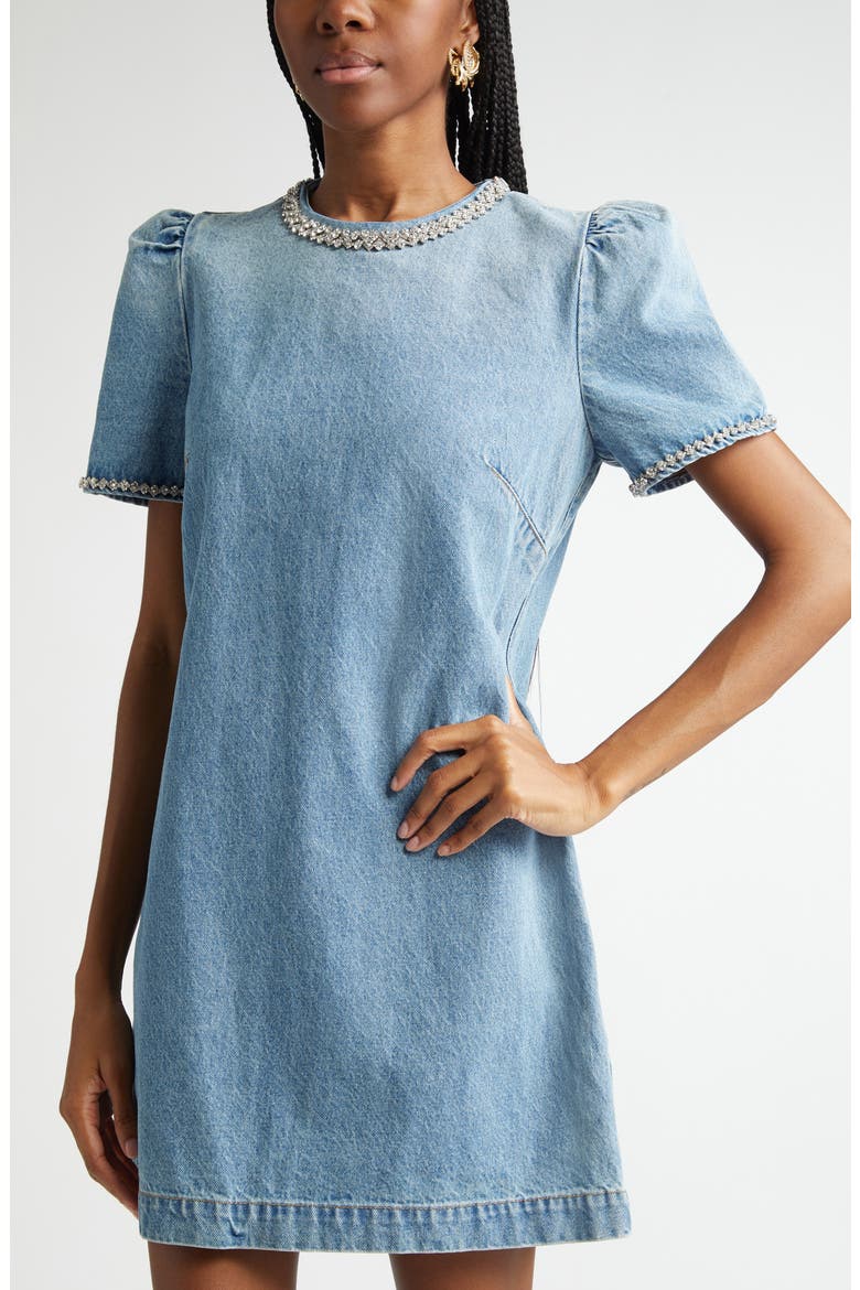 Crystal Embellished Denim Minidress, Alternate, color, BLUE MOON