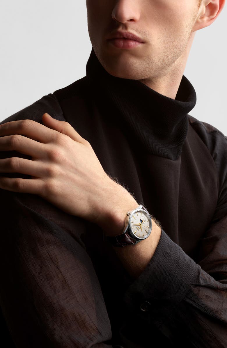 Longines Flagship Heritage Moonphase Automatic Alligator Embossed Leather Strap Watch, 38.5mm, Alternate, color,