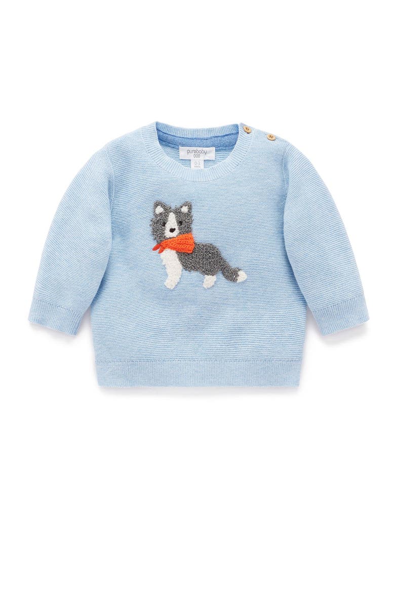 Purebaby On The Farm Sweater, Main, color, Country Air Melange Blue Dog