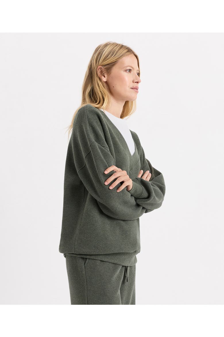 Organic Cotton Luxe Waffle V-neck Top, Alternate, color, Dusted Green Heather