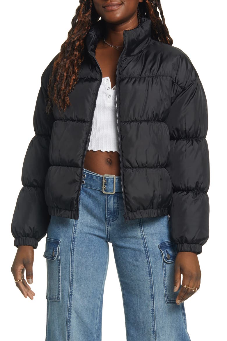 Water Resistant Puffer Jacket, Main, color, BLACK