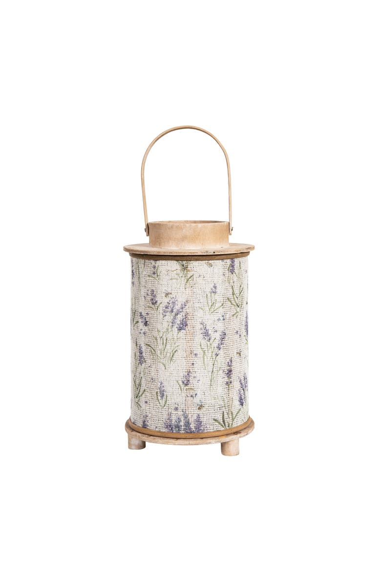 Lavender Fields Floral Botanical Wood Candle Holder Lantern, Main, color, White