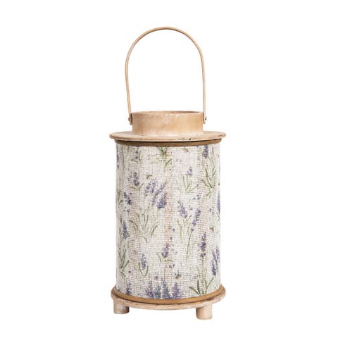 Lavender Fields Floral Botanical Wood Candle Holder Lantern