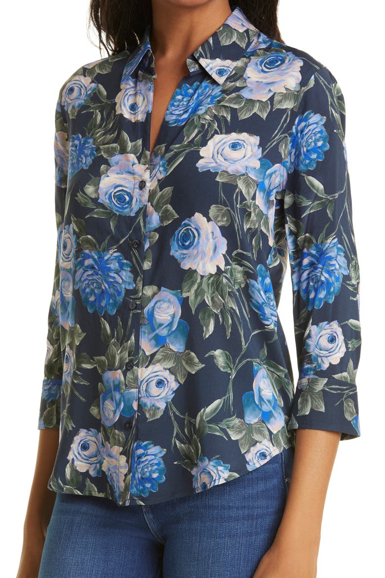 Camille Floral High-Low Blouse, Alternate, color, BLUE MULTI ROSA