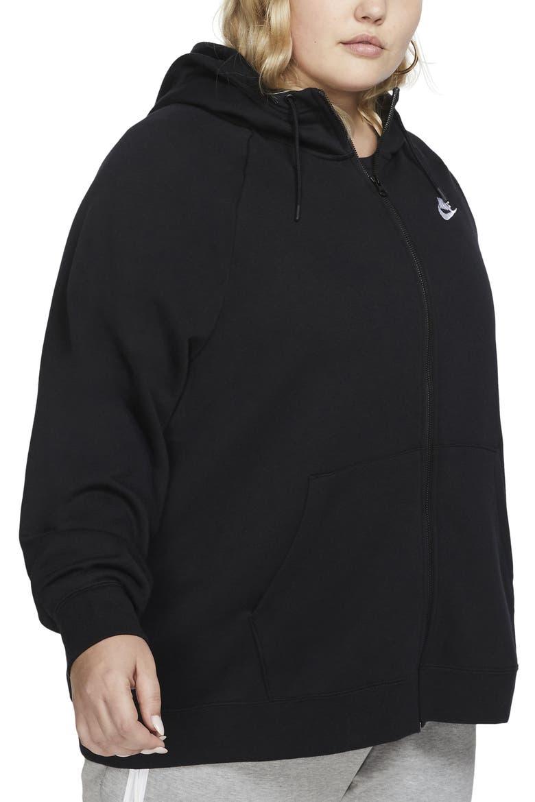 Essential Full Zip Fleece Hoodie, Main, color, BLACK/ WHITE