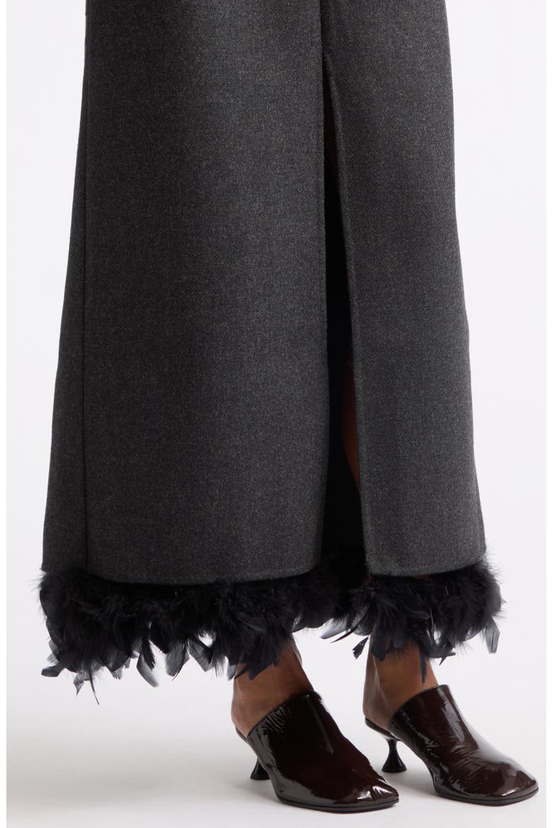 Feather Trim Wool Blend Maxi Skirt, Alternate, color, MELANGE BLACK / WHITE
