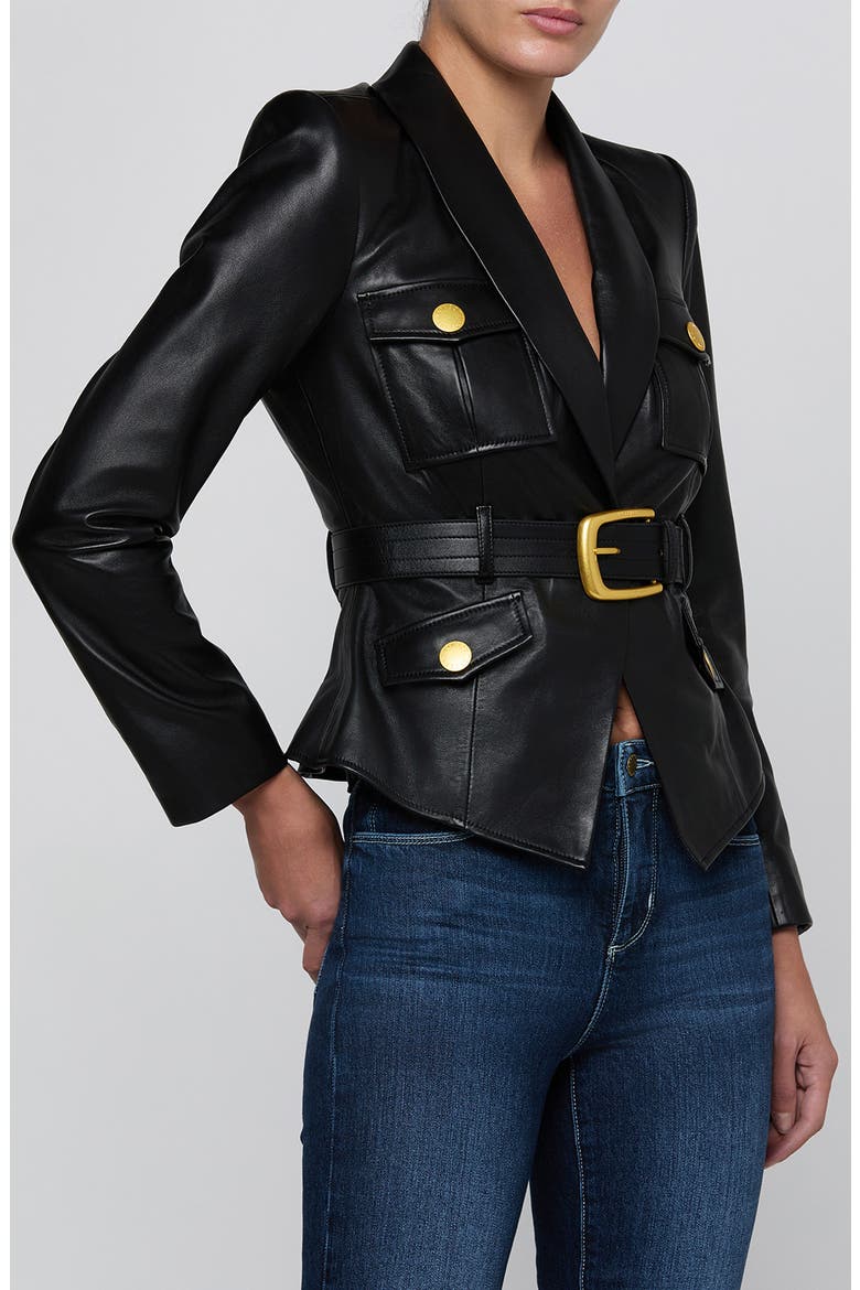Wisteria Cargo Pocket Leather Blazer, Alternate, color, BLACK