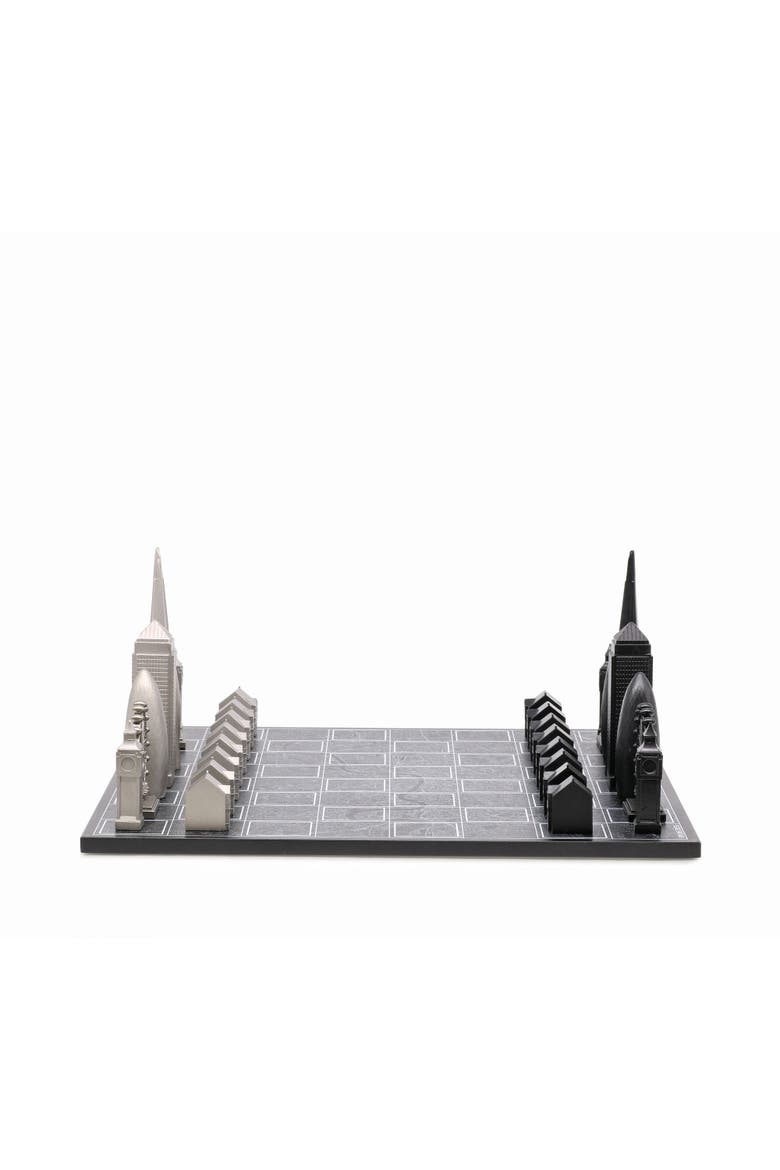 Chess Set Stainless Steel LONDON with London Map Board, Alternate, color, Black