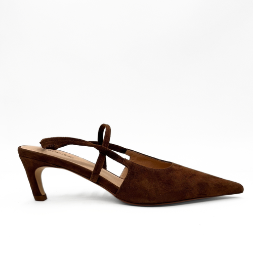 Amie Rafa Connie Slingback Suede Heels In Brown