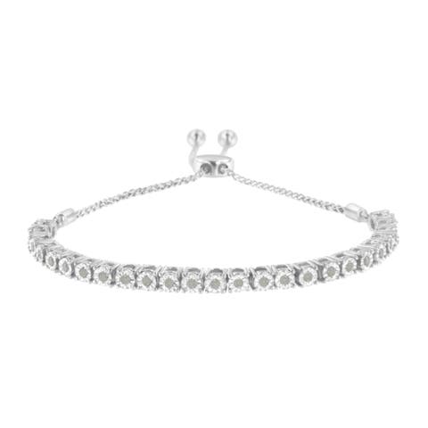 Silver 1/4 Cttw Miracle-Set Diamond Bolo Tennis Bracelet