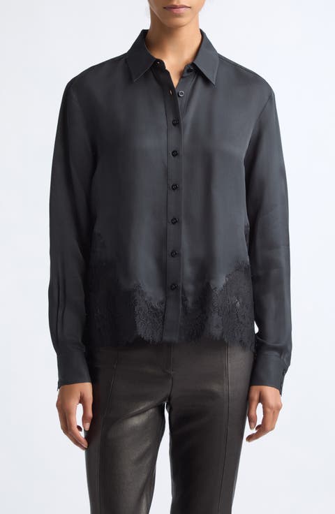 Toni Button Down Shirt with Lace Hem