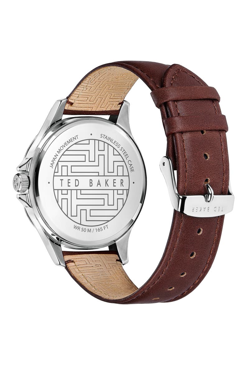 Northn Leather Strap Watch, 43mm, Alternate, color, BROWN