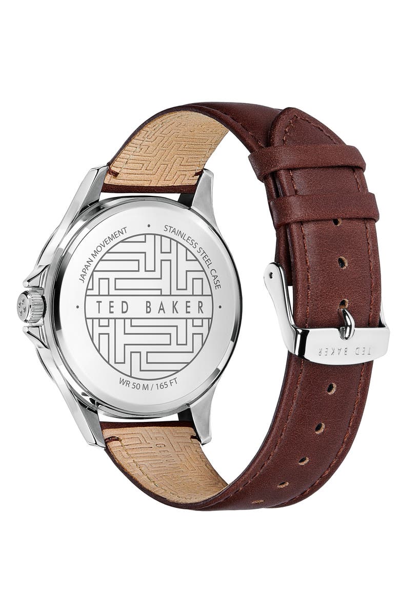 Ted Baker London Northn Leather Strap Watch, 43mm, Alternate, color, Brown