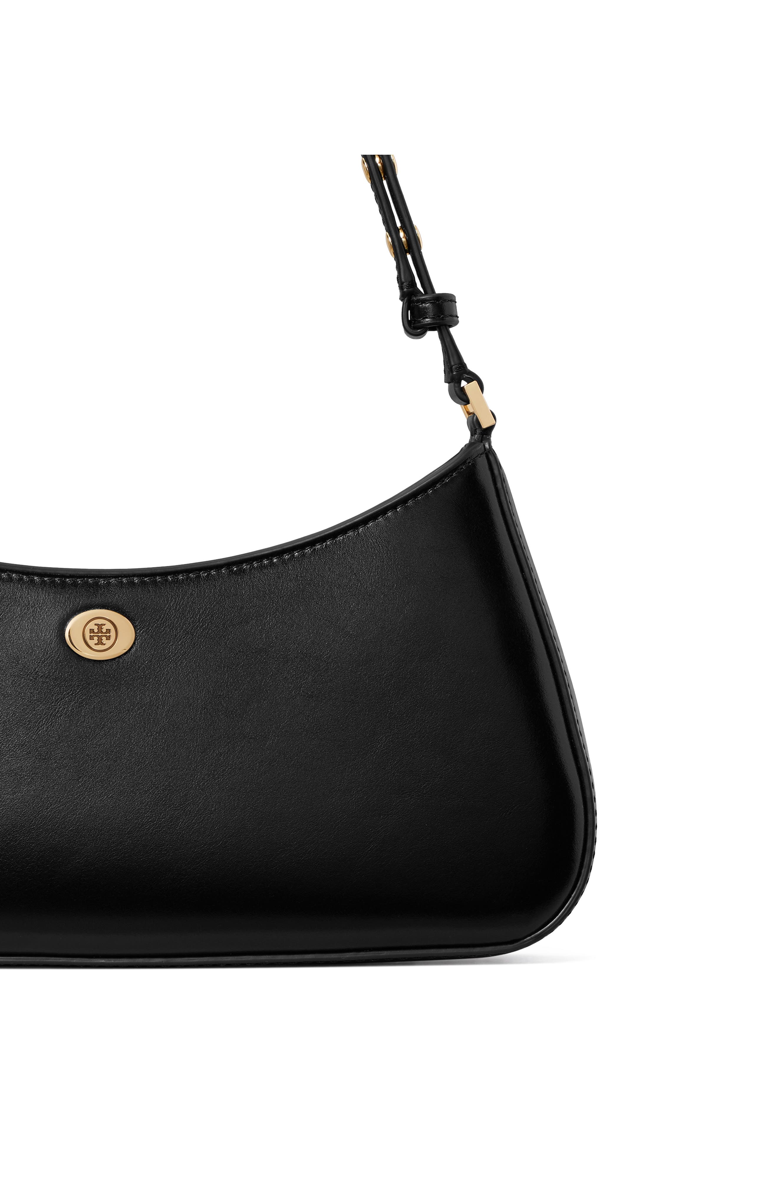 Tory Burch Robinson Leather Zip Top Shoulder Bag, Alternate, color, Black