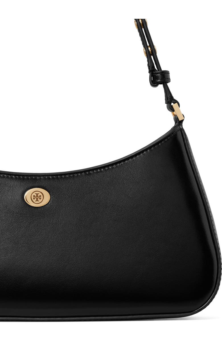 Tory Burch Robinson Leather Zip Top Shoulder Bag, Alternate, color, Black