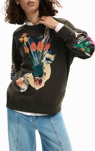 Desigual Abstract Floral Cotton Graphic Sweatshirt