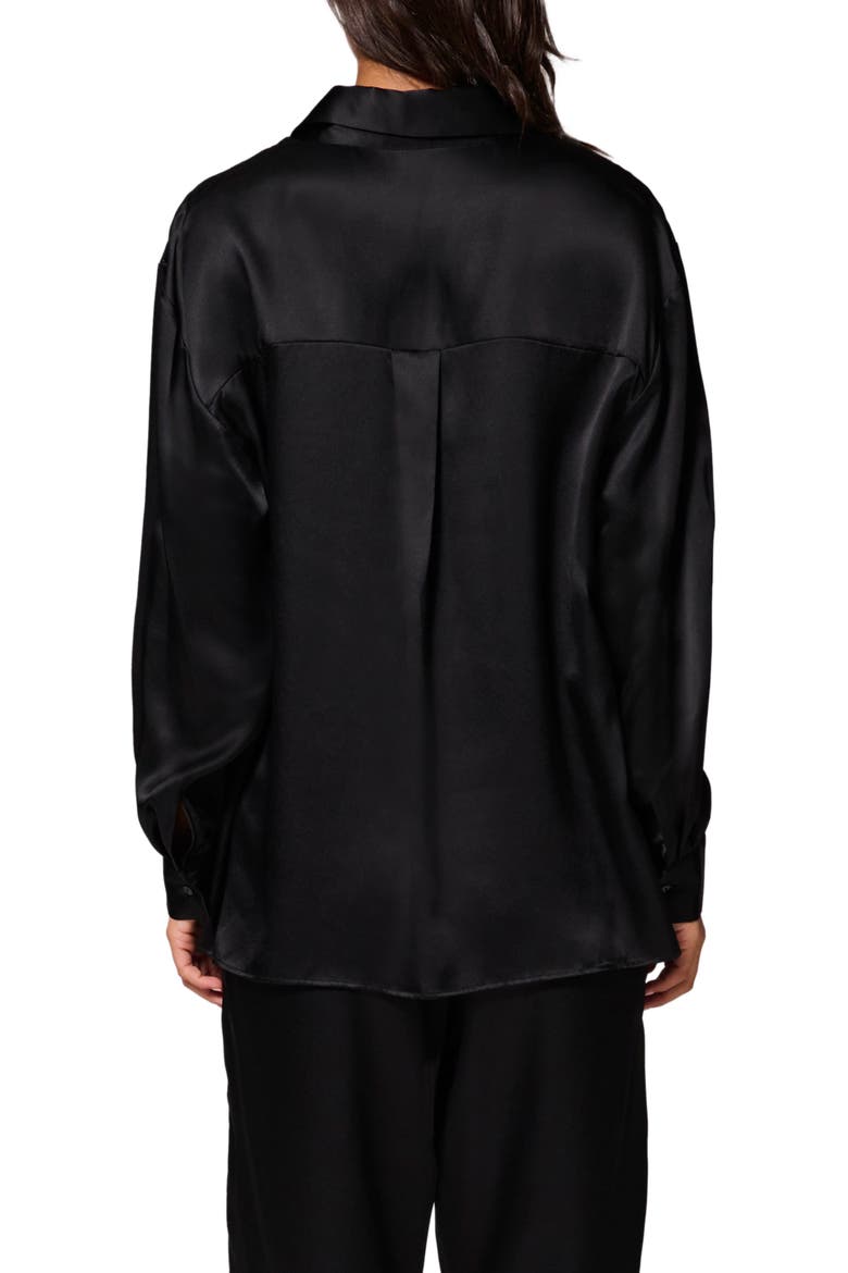Love Me Silk Blend Button-Up Shirt, Alternate, color, BLACK