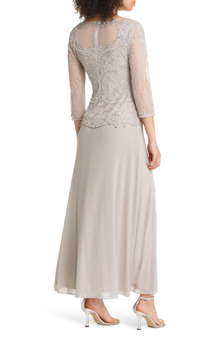 Pisaro Nights Beaded Mesh Mock Two-Piece Gown, Alternate, color, NEW SILVER