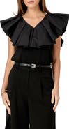 English Factory Mixed Media Ruffle Sleeveless Top