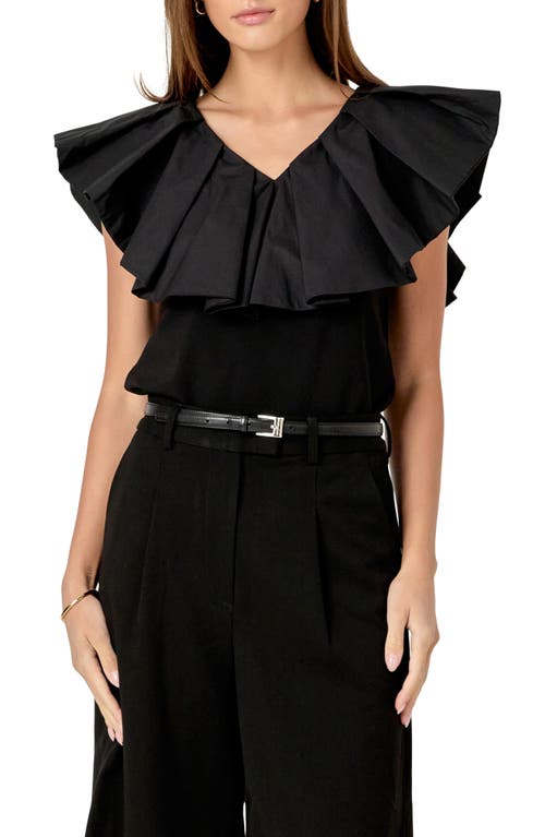 English Factory Mixed Media Ruffle Sleeveless Top In Black