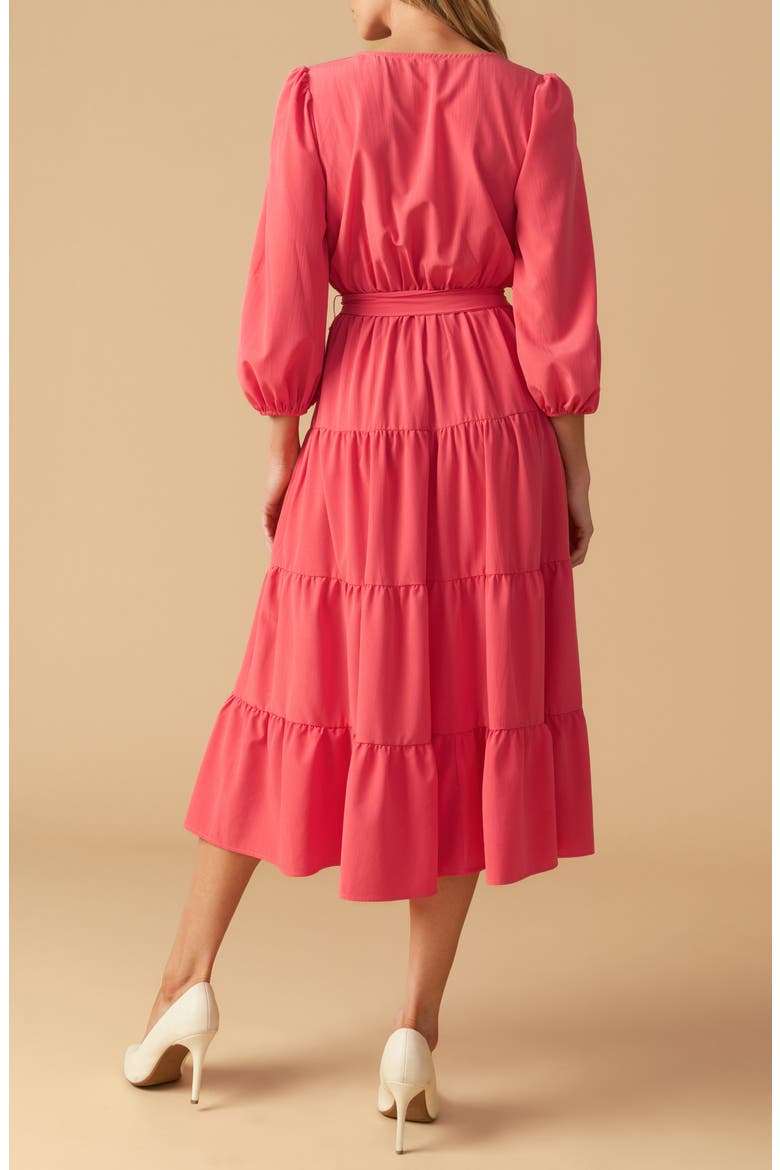 Long Sleeve Faux Wrap Midi Dress, Alternate, color, CORAL RED