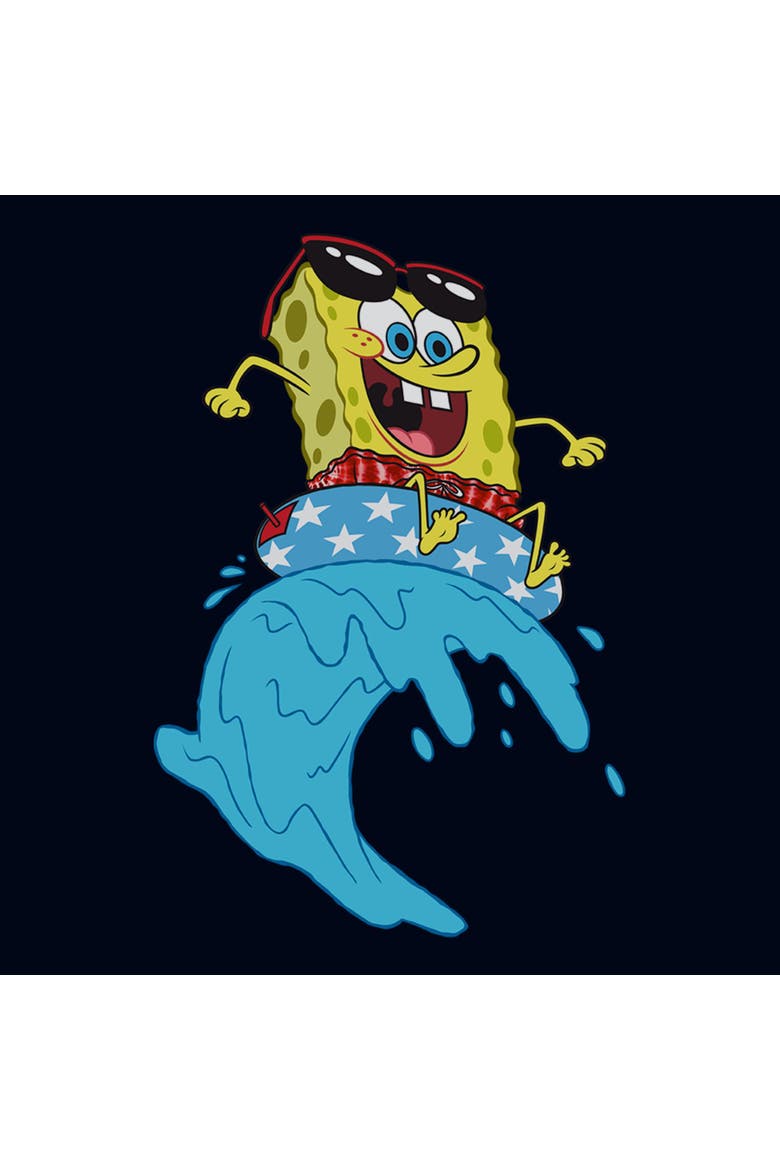Girl's SpongeBob SquarePants Cool Surfing Waves  Graphic T-Shirt, Alternate, color, Navy Blue