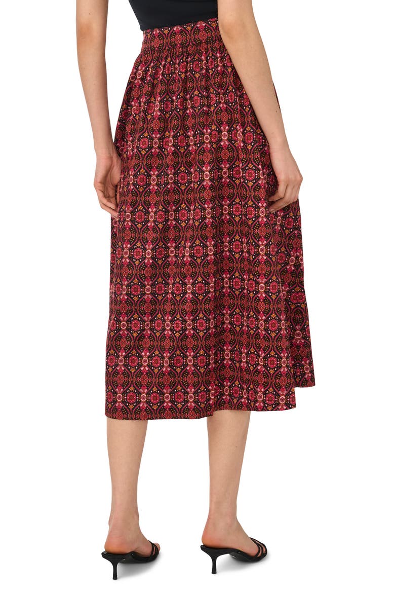 Print Stretch Cotton Midi Skirt, Alternate, color, RICH BLACK/ BURGUNDY