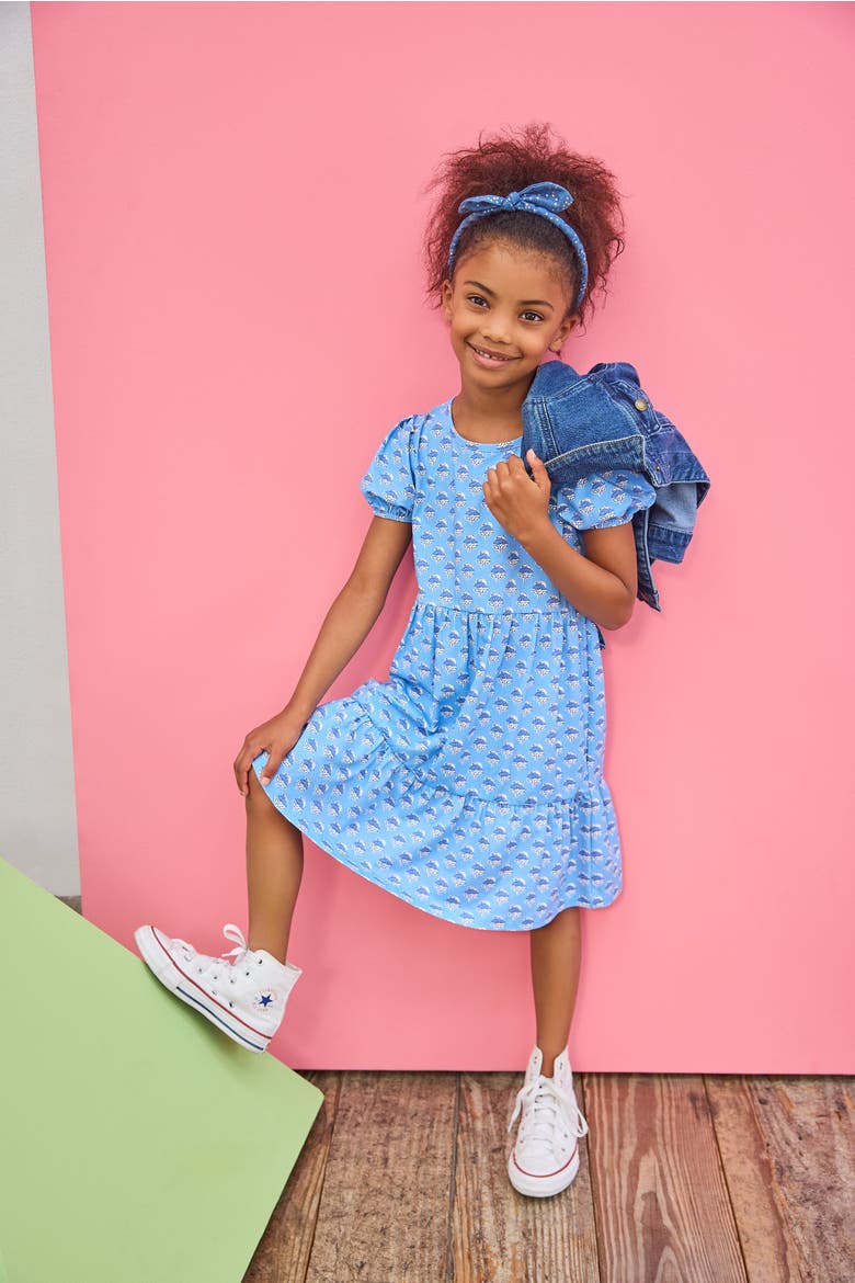 Kids' Tiered Smita Dress, Alternate, color, Cornflower Block Print