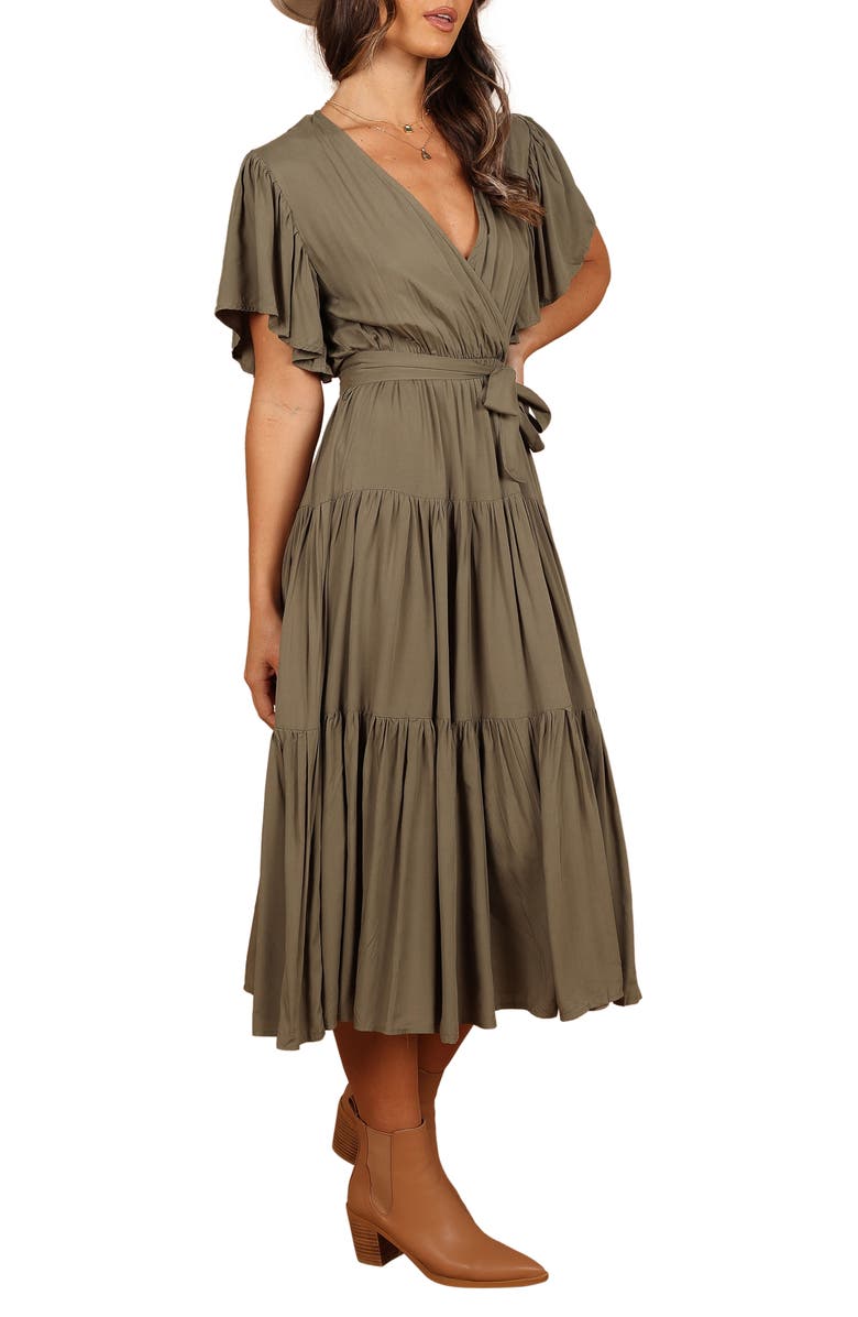 Petal & Pup Barker Tiered Faux Wrap Dress, Alternate, color, Olive