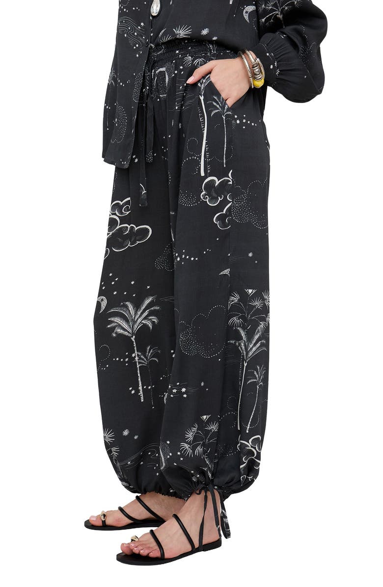 Raffya Palm High Waist Palm Print Trouser, Alternate, color, Black