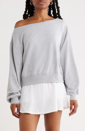 Abound Loved Off-the-shoulder Fleece Sweatshirt In Gray