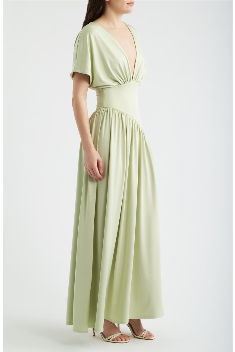 Plunge Neck Side Slit Gown, Alternate, color, SAGE