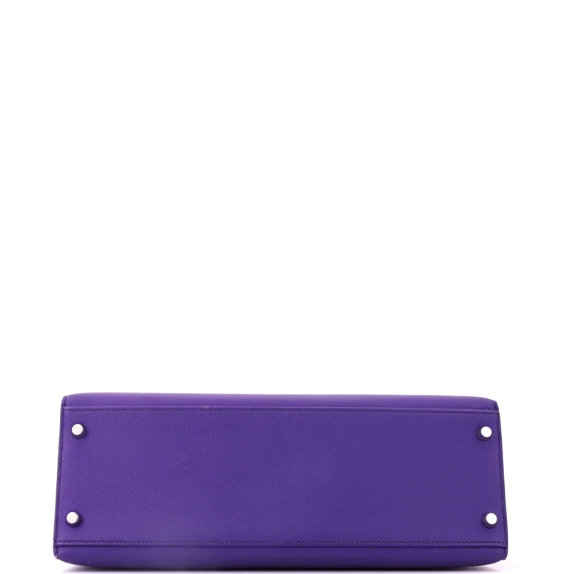 Pre-Owned Hermes Kelly Handbag Purple Epsom with Palladium Hardware 32, Alternate, color, Crocus