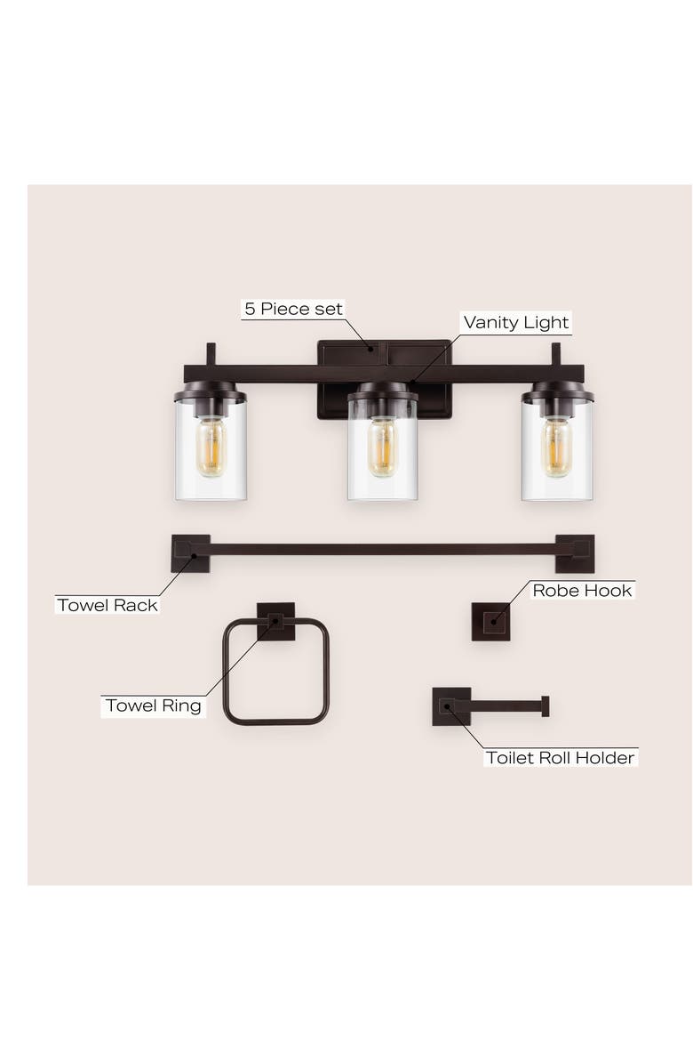 JONATHAN Y Liam 23.25" 3-Light Farmhouse Industrial Vanity Light with Bathroom Hardware Accessory Set, Alternate, color,