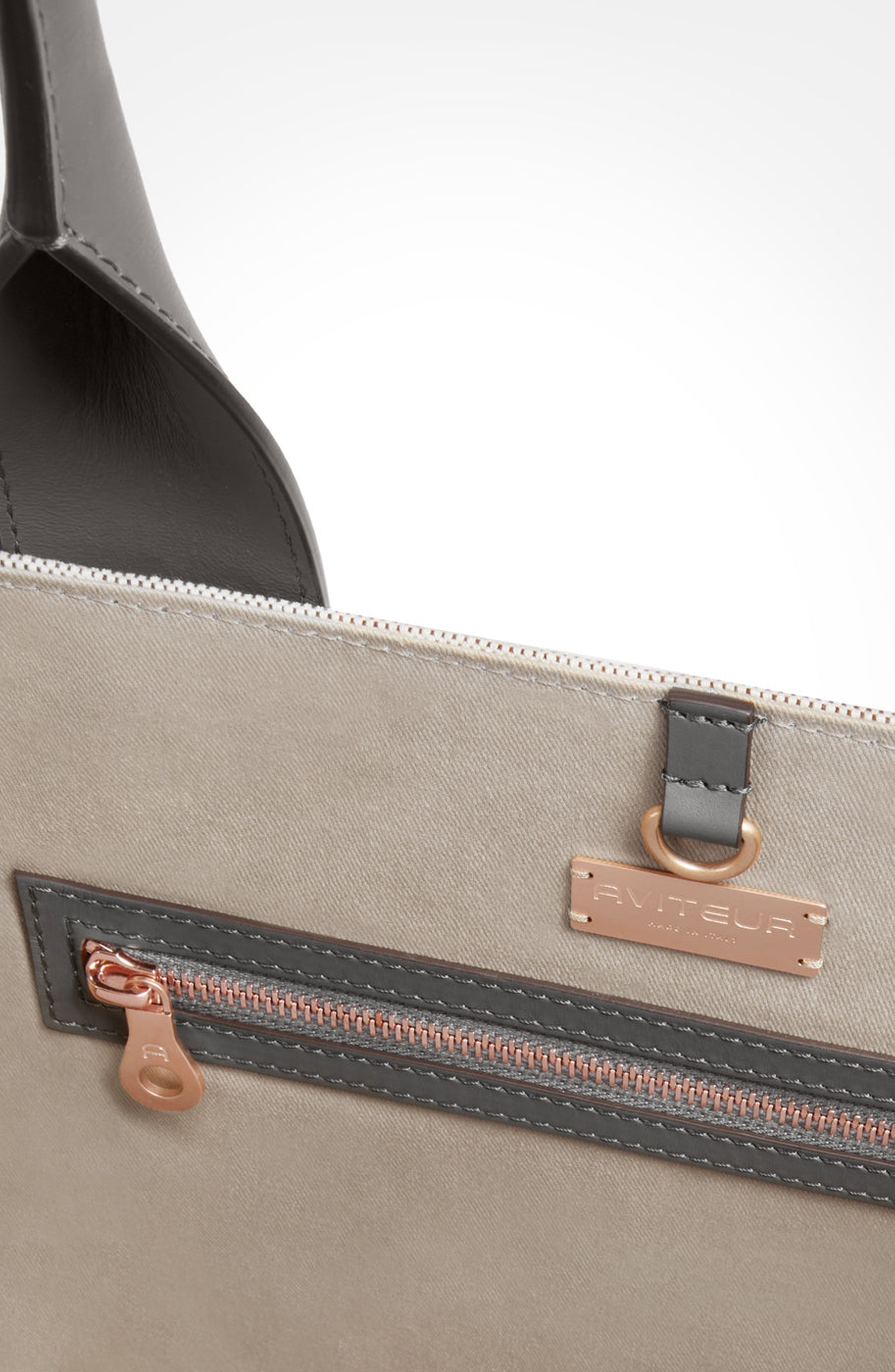 Aviteur Intreccio Weave Canvas Leather Handle Tote, Alternate, color, Elephant Grey