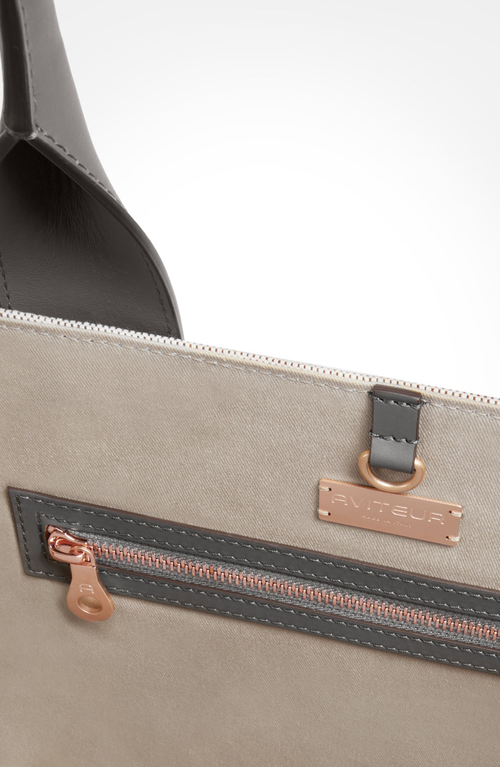 Aviteur Intreccio Weave Canvas Leather Handle Tote In Gray