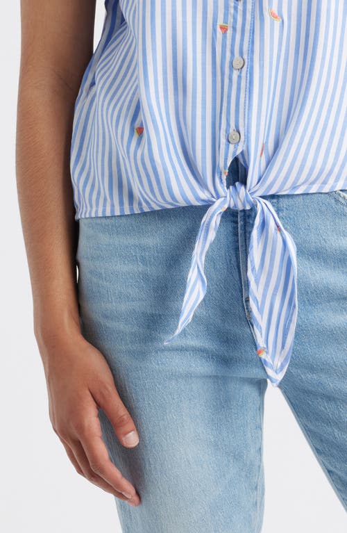 Beachlunchlounge Rosie Embroidered Tie Front Short Sleeve Button-up Shirt
