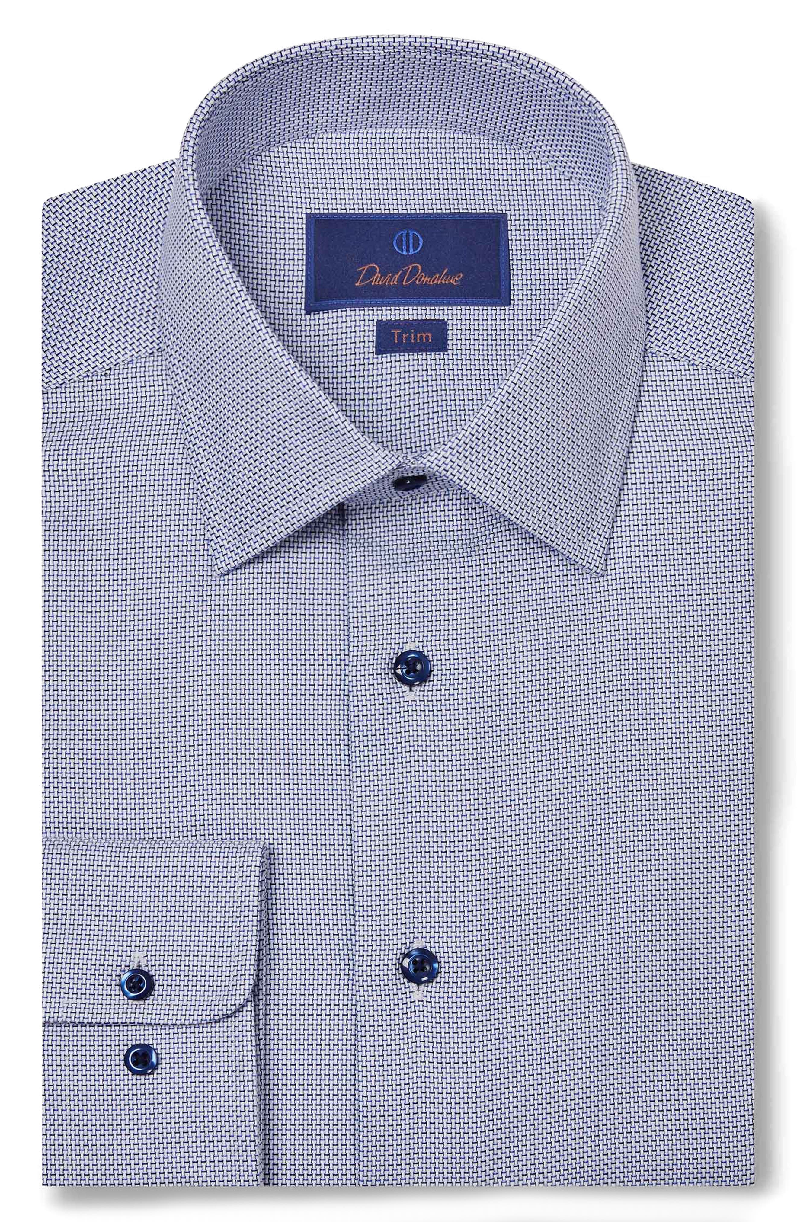 David Donahue Trim Fit Micro Dobby Cotton Dress Shirt in Blue/Navy 
