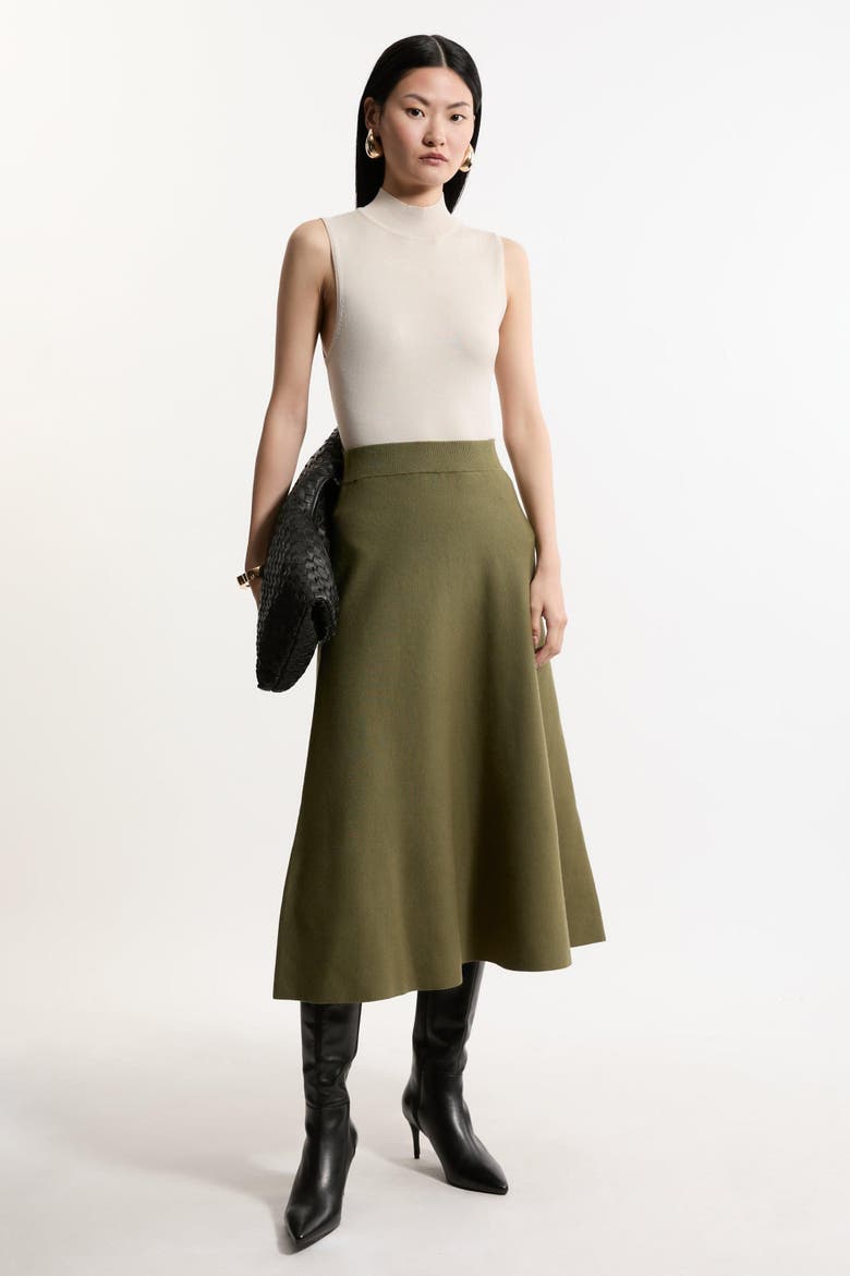 Milano Knit Full Midi Skirt, Alternate, color, Olive