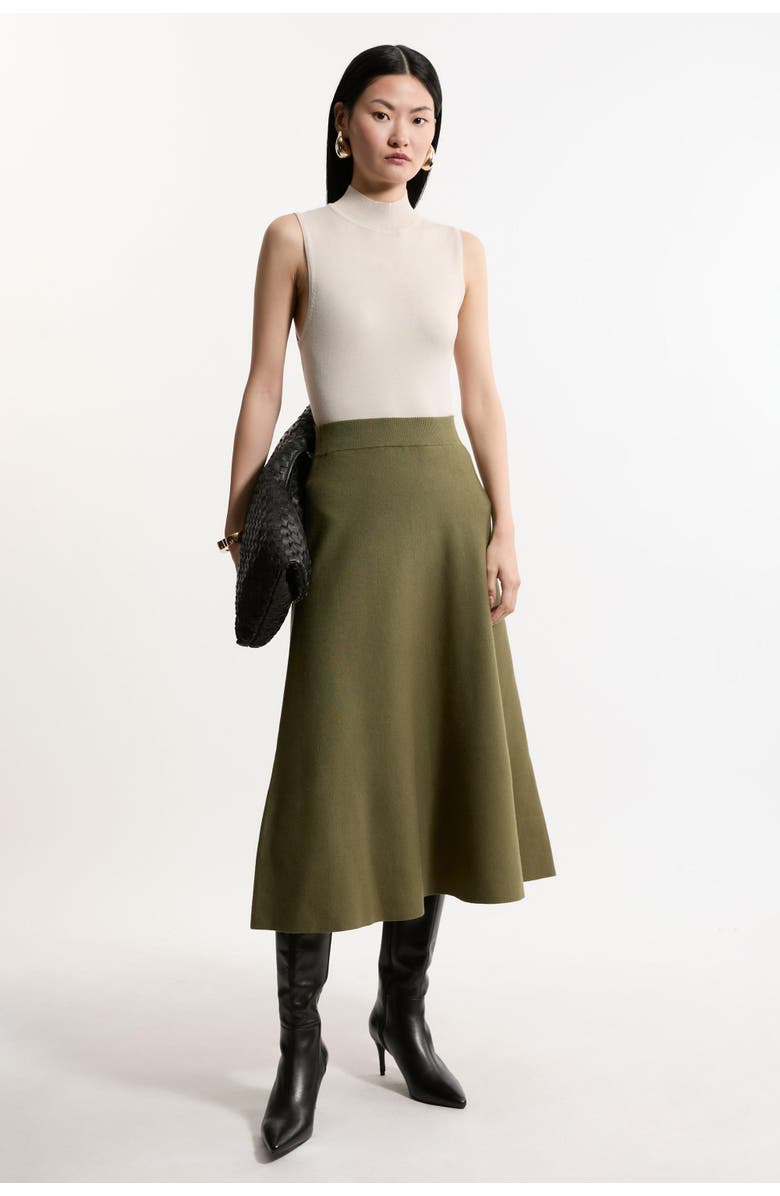 Karen Millen Milano Knit Full Midi Skirt, Alternate, color, Olive